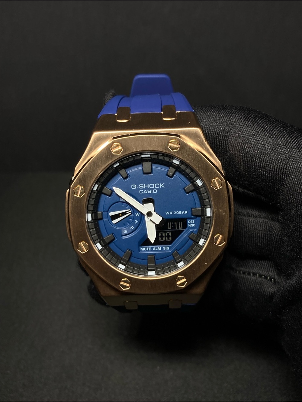 Custom G Shock Rose gold with blue Model GMA2100